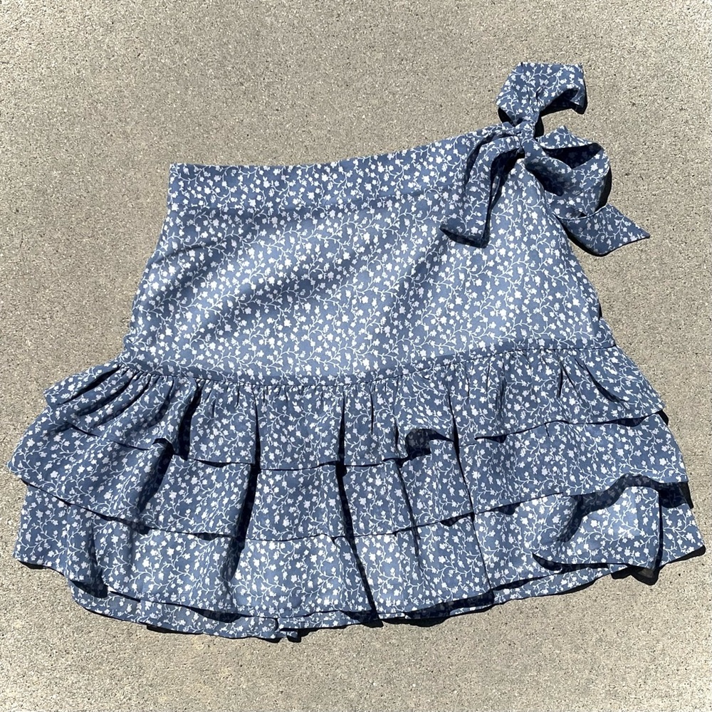 Floral Ruffle Skirt in Blue and White